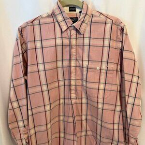 James River Traders Pink Plaid Partial Button-Down Shirt Men's Size M Casual